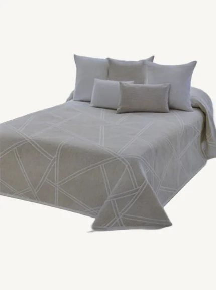 Colcha de Verano Piqué Reversible TEXTILIA Geométrica Beig y Blanca para Cama 135/150 cm